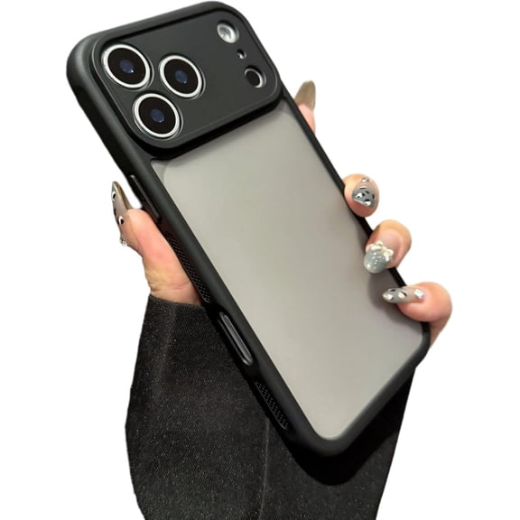 Matte Camera Protect Clear Phone Case for iPhone (Black,iPhone 16 Pro Max)