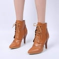 thumbnail image 2 of Leozcaa Women's Ankle Boots Stiletto High Heel Pointed Toe Short Lace up Leather Casual Dress Boots, 2 of 8