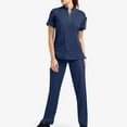 thumbnail image 3 of Brnmxoke Scrubs for Women Set - Stretch V-Neck Scrub Top & Jogger Pant with 8 Pockets Solid Color Short Sleeve Comfort Soft Nursing Uniform Navy,S, 3 of 7