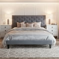 thumbnail image 2 of Amolife Queen Bed Frame with Adjustable Velvet-Studded Headboard, Grey, 2 of 7