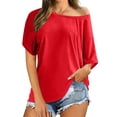 thumbnail image 2 of Bjutir Women Shirts Summer Off Shoulder Shirts Casual Loose Short Sleeve Tunics Tops Red Xl, 2 of 5