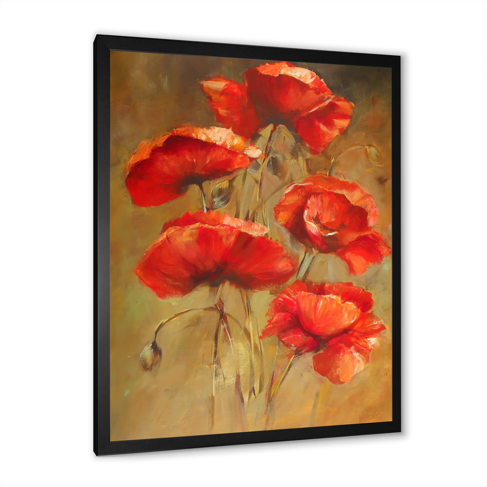 Designart 'Blooming Vintage Poppies I' Traditional Framed Art Print