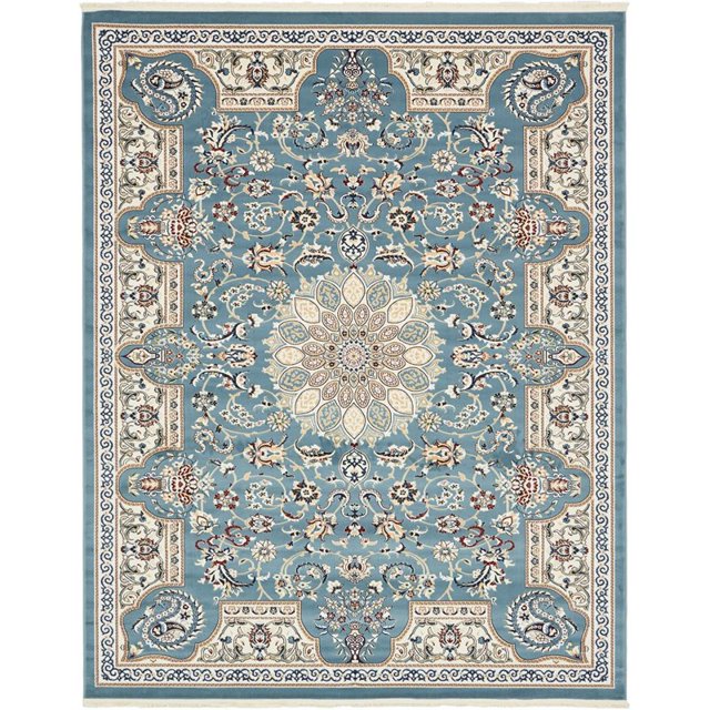 Unique Loom Tapis de Zone de Conception de Médaillon Narenj 8' x 10' Rectangle Bleu/tan
