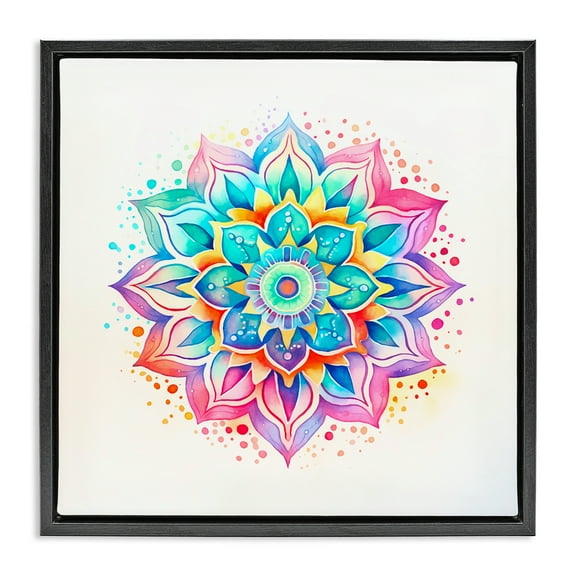 Stupell Industries Magic Rainbow Mandala Abstract Painting Black Floater Framed Canvas Art Print Wall Art, 18 x 18