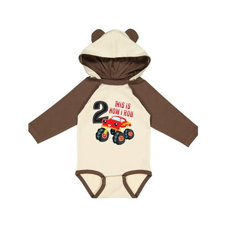 

Inktastic Monster Truck How I Roll 2nd Birthday Gift Baby Boy Long Sleeve Bodysuit