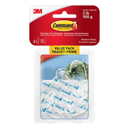 

12 Packs: 6 ct. (72 total) 3M Command™ Medium Clear Hooks