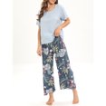 thumbnail image 4 of Conjunto de pijama de manga corta, top de color puro, pantalones florales, conjunto de ropa de dormir suave y cómodo con cuello redondo para mujer, color lila L, 4 of 6