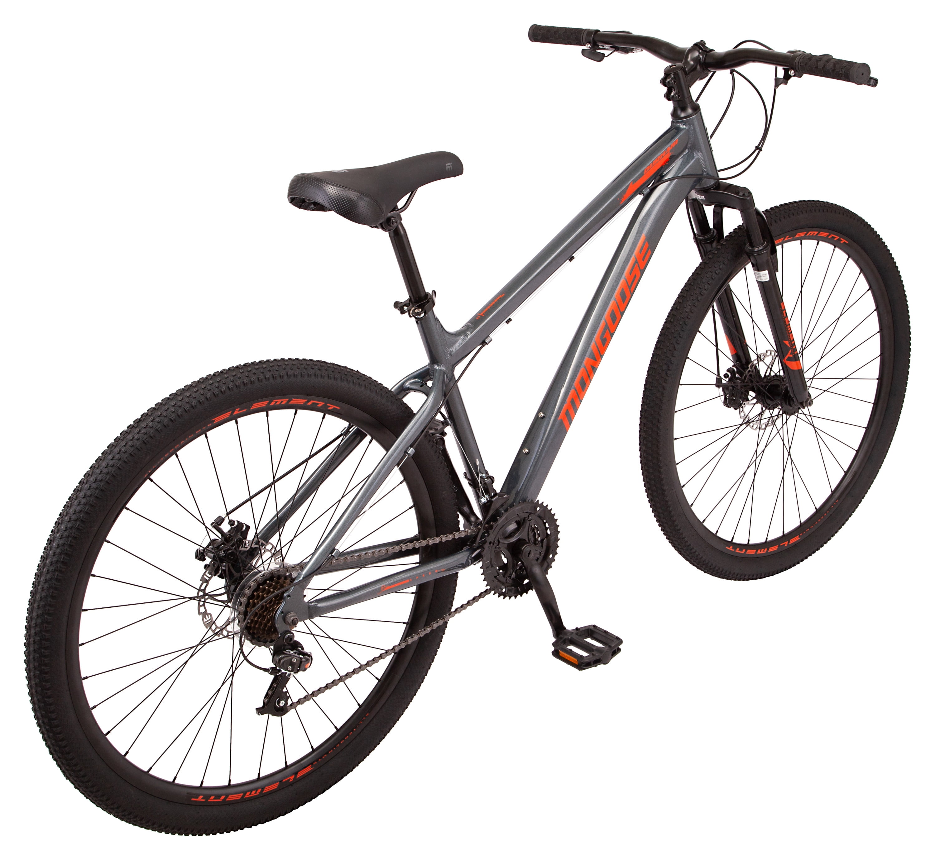 Mongoose Durham mountain bike, 21 speeds, 29inch wheels, gray, mens style