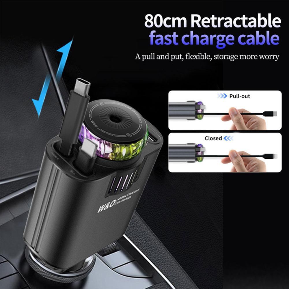 Retractable Car Charger with Aromatherapy and Starlight, 5 in 1 USB C Car Charger for iPhone 16 15 14 13 12 11, Fast Charging Compatible with iPhone Android