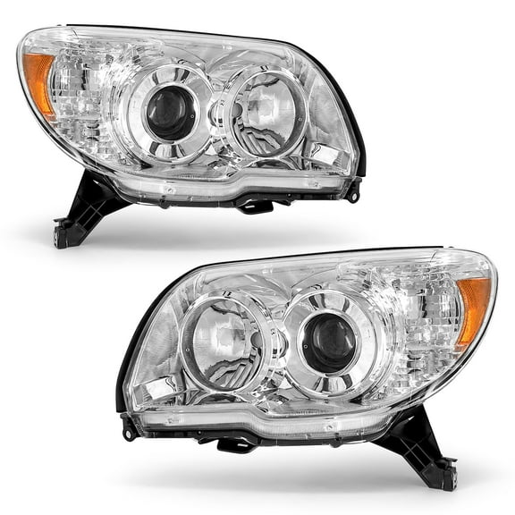 ADCARLIGHTS Headlight Compatible with Toyota 2006 2007 2008 2009 Chrome Housing Amber Reflector,4th gen 4runner Projector Headlamp Left and Right Replacement Pair