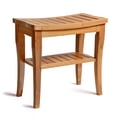thumbnail image 3 of Bamboo Shower Bench with Storage Shelf, 17" Spa Stool for Inside Shower, Non-Slip Bathroom Seat, Foot Rest for Shaving, Indoor and Outdoor Use, 3 of 6