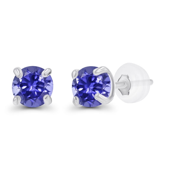 Decadence Sterling Silver Rhodium 3mm Round Natural Tanzanite December Birthstone Stud Earrings For Women