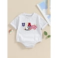 thumbnail image 3 of Musuos Infant Baby 4th of July Romper 3M 6M 12M 18M Letter Star Embroidery Round Neck Short Sleeve Bodysuit Summer Jumpsuit for Boys Girls, 3 of 10