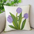 thumbnail image 1 of Nvzi Funda de almohada de algodón con mechones de tulipán estilo granja, funda de almohada con bordado floral primaveral, funda de cojín cuadrada suave (morado, 45,7 x 45,7 cm), 1 of 5