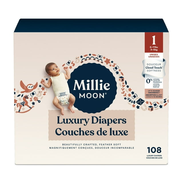 Couches de Luxe de Millie Moon, Taille 1, 108 unités