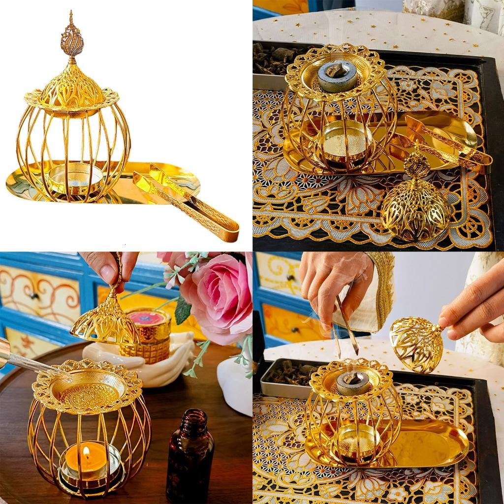 Incenses Burners for Meditations and Home Decors Metal Censers Tealight Holder with Tray and Tongs Set
