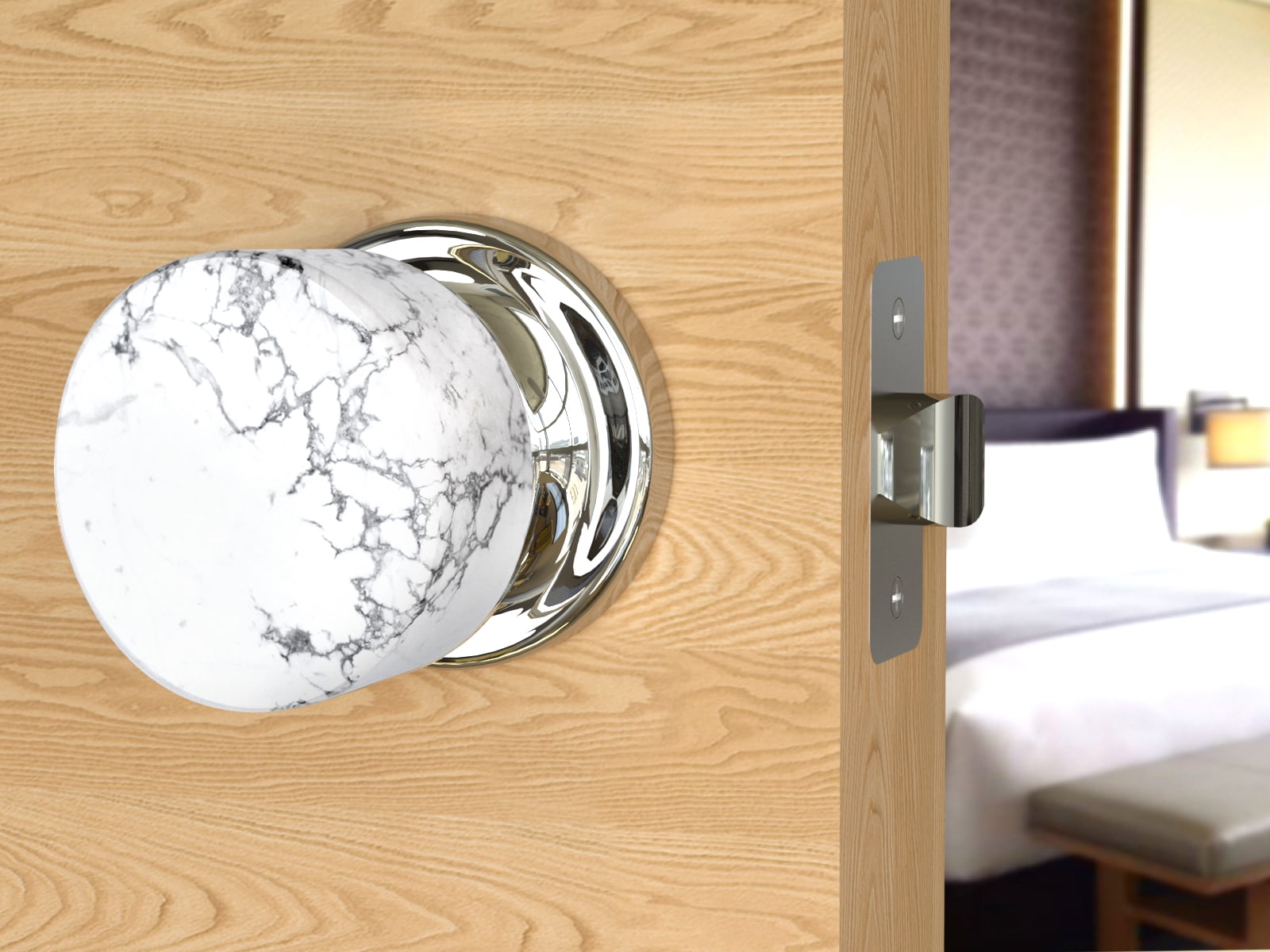 Dummy Round White Marble Stone Door Knobs Polished Chrome Round Rosette