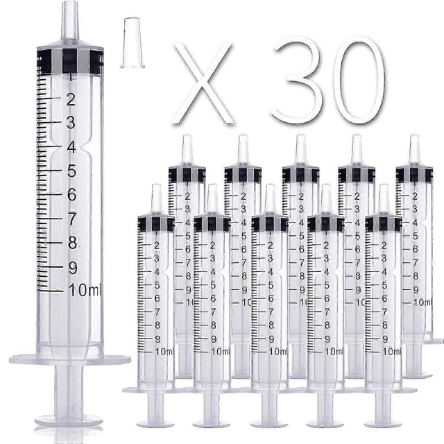 30 Pack 10ml/cc Plastic Syringe Small Syringe with Tip Cap & Individually Wrapped, for Oral