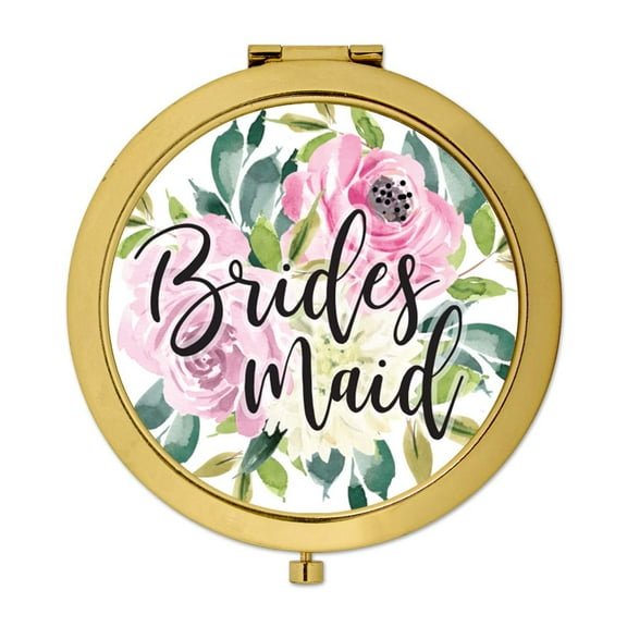 Koyal Wholesale Compact Mirror Bridesmaid Wedding Gift, Gold, Pink and Ivory Roses, 1-Pack