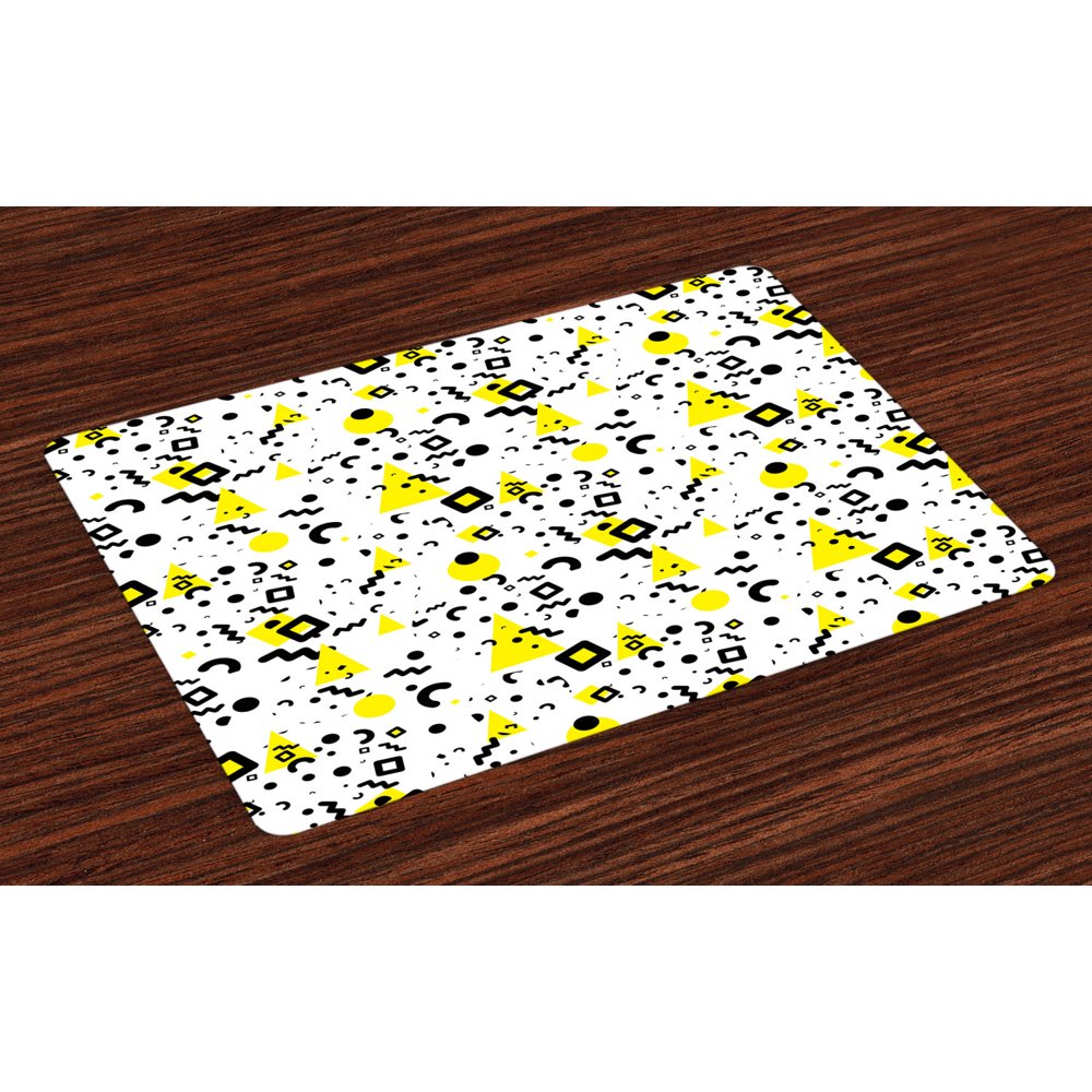 Black and Yellow Placemats Set of 4 Primitive Patterns of Minimalism 80