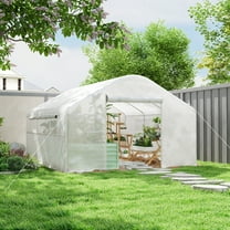 Outsunny 13' x 10' x 6.5' Hoop House Greenhouse with Large Windows, Large Walk-In Tunnel Green House with Upgraded Galvanized Steel Frame, White