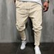 thumbnail image 2 of Pantalones casuales de lino para hombre, color sólido, ajustados, cintura baja, elásticos, ligeros, elásticos, con cordón, para verano, playa, yoga 036-caqui G 036-caqui G Xishao ropa, 2 of 2