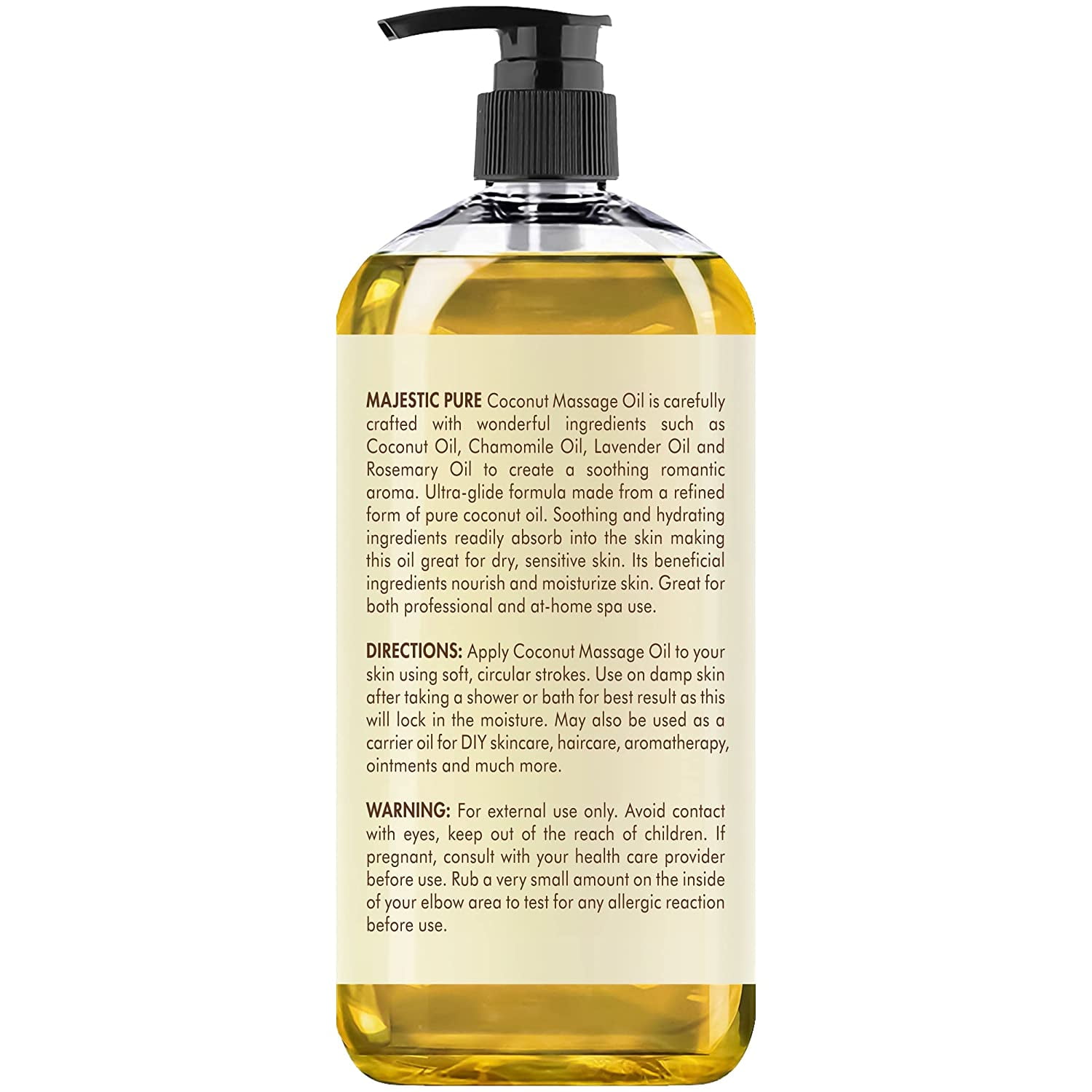Majestic Pure Coconut Massage Oil - Ultra-Glide Formula with Soothing Aroma - Premium Massage, Made with Natural Oils - All Skin Types, Men & Women - 8 fl oz