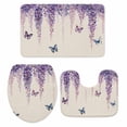 thumbnail image 2 of Spring Flower Bathroom Rugs Set Vintage Watercolor Purple Wisteria Floral Butterfly Linen Texture Non Slip Absorbent Bath Mats 3 Piece Set, U-Shaped Floor Mat, Toilet Seat Cover Large Size, 2 of 9