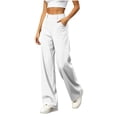 thumbnail image 2 of Dress Pants for Women Elastic High Waisted Wide Leg Button Loose Fit Casual Work Office Trousers with Pockets, 2 of 7