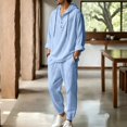 thumbnail image 2 of Mens 2 Piece Sets Hooded Henley Shirt Lightweight Long Sleeve Loose Pants Summer Beach Vacation Outfits, 2 of 5