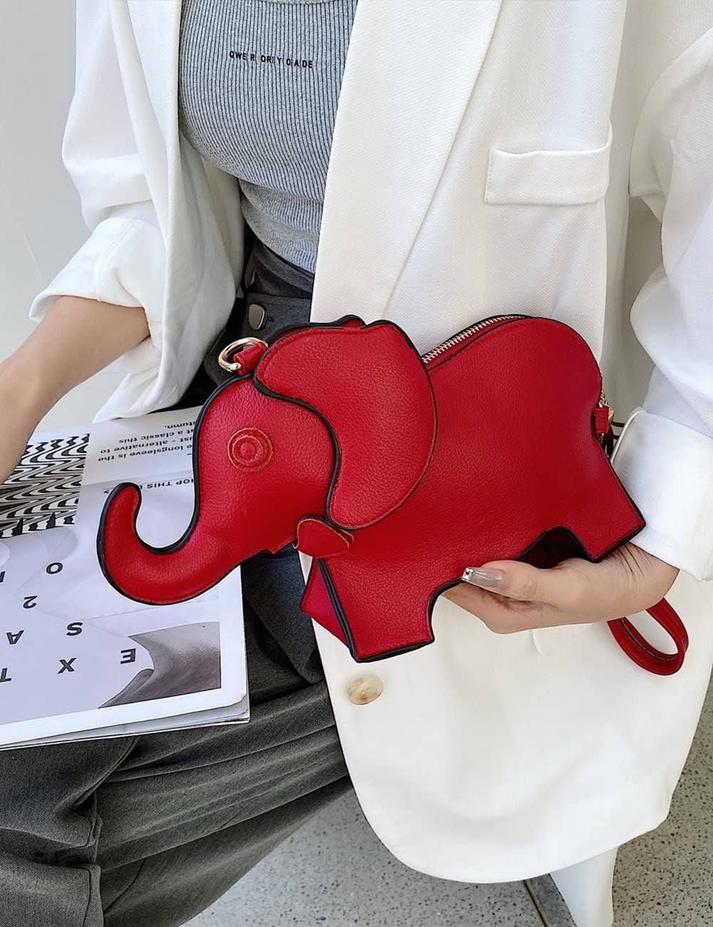 Elephant Shaped Crossbody Bag for Women Shoulder Handbag PU Leather Wristlet Clutch Purse