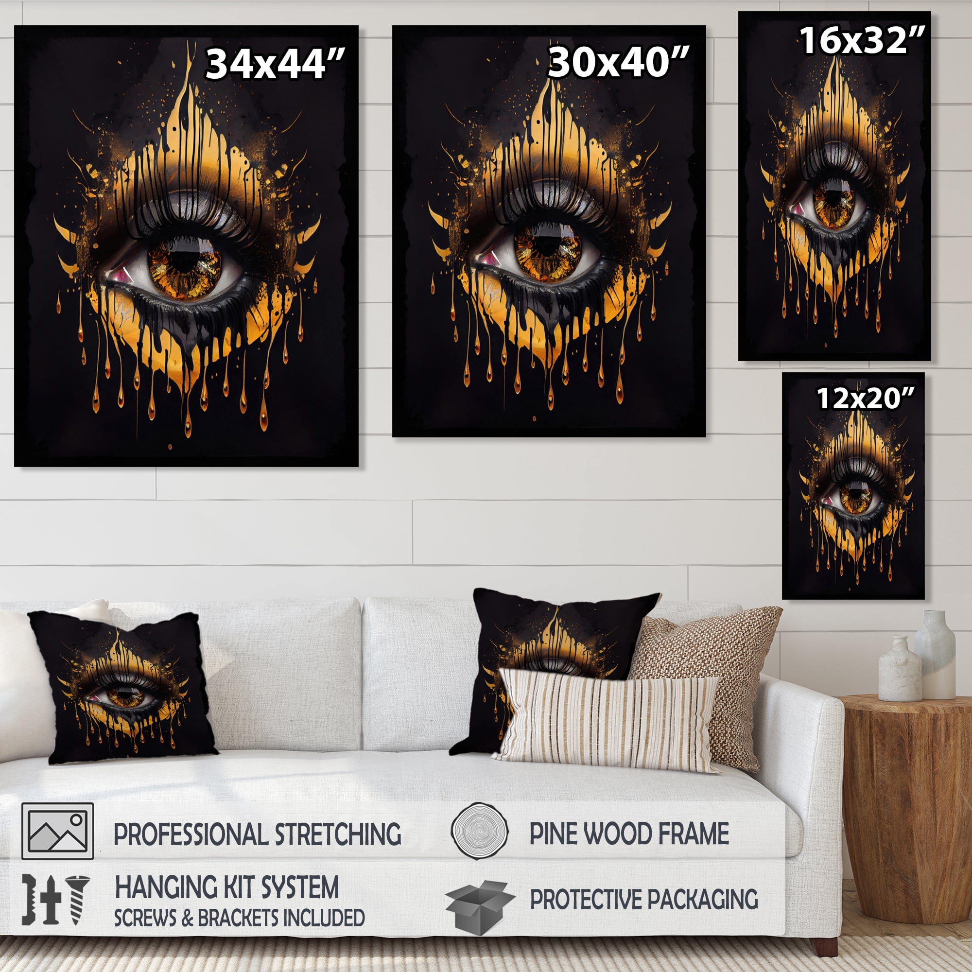 Designart Black And Gold Liquid Eye I Canvas Wall Art
