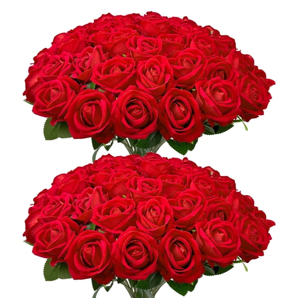 Flores artificiales Wondrus Bulk Velvet Silk Rosas rojas x50