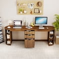 thumbnail image 6 of Two Person Computer Desk, Home Office Desk with Storage Drawers, Walnut, 6 of 10