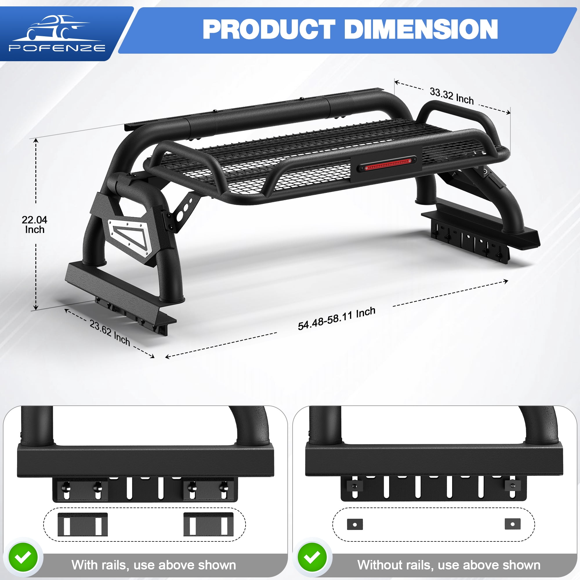 POFENZE Roll Bar for Mid Size Pickup Truck Chase Rack Sport Bar with Cargo Carrier Basket for Toyota Tacoma, Chevy Colorado & GMC Canyon