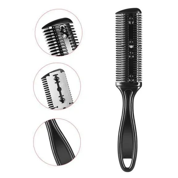 black 1pc Hair Cutting Comb Hair Brushes with Razor Blades Hair Trimmer Cutting Thinning Tool Professional Styling Barber Cutter