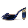 thumbnail image 2 of FSJ Women Crystal Chunky High Heel Slip on Mules Peep Toe Rhinestone Bow Slide Sandals Charming Prom Date Heeled Slides Size 16 Blue, 2 of 4