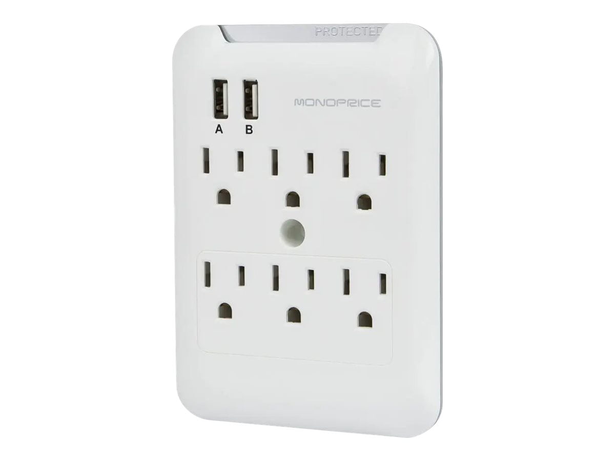 ECHOGEAR Low Profile Surge Protector 2 Pack 3 AC Outlets & 2 USB Ports 540 Joules of Surge Protection Installs Over Existing Outlets to Protect Your Gear & Increase Outlet Capacity 