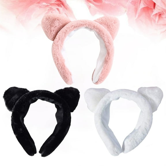 Masteelf 3pcs Cat Ear Hair Wide Makeup Hair Band Women Headband Washing Hair Accessories Hair Decoration (Black, White, Pink)