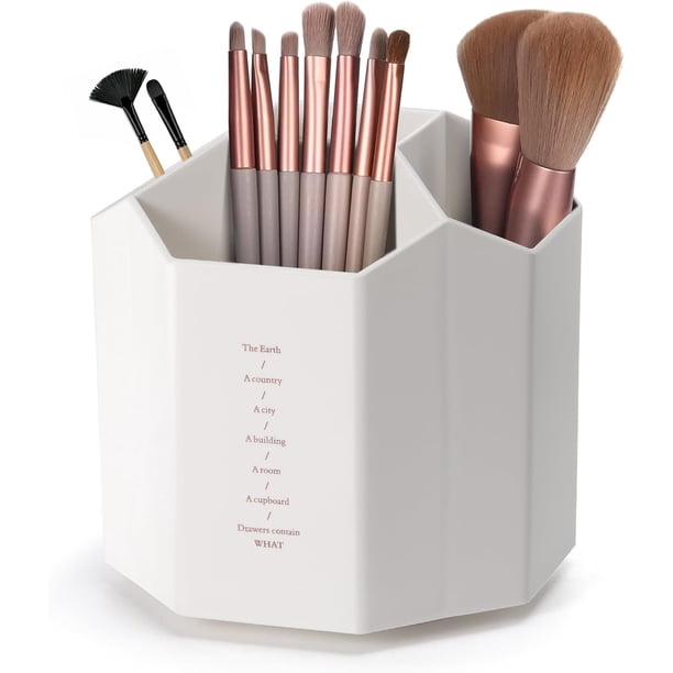 Organizador de Brochas de Maquillaje, Portalápices Giratorio 360° (Blanco)