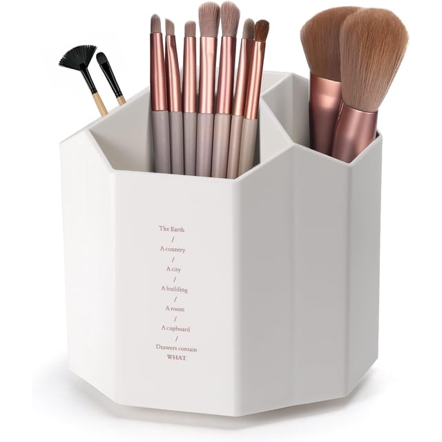 Organizador de Brochas de Maquillaje, Portalápices Giratorio 360° (Blanco)