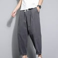 thumbnail image 6 of YYDGH Mens Linen Cotton Pants Drawstring Elastic Waist Tapered Pants Casual Loose Fit Summer Beach Trousers, 6 of 6