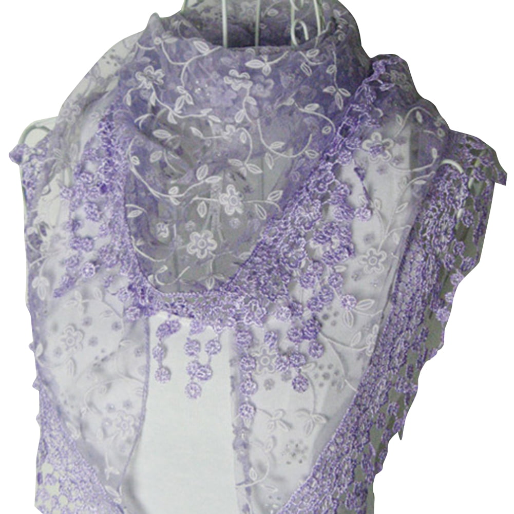 Women Ladies Fashion Scarf Wrap Chiffon with Flower Floral Lace Long Soft Light 