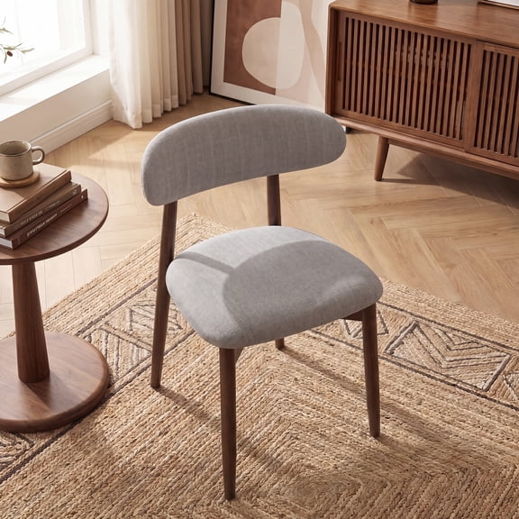 Set of 2 Upholstered Modern Dining Chair, Wooden Kitchen Side Chair for Dining Room and Café, Lightgrey