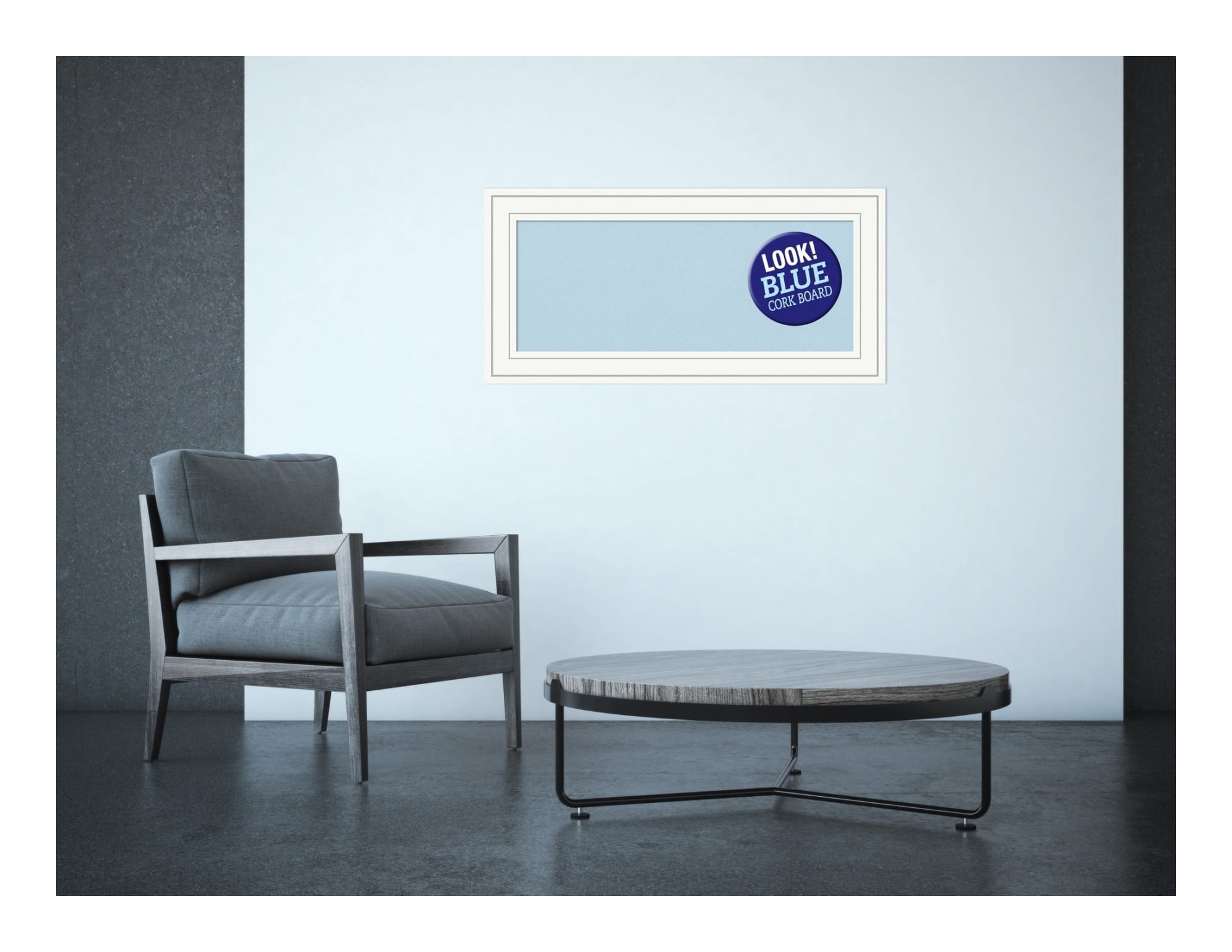 Amanti Art White Cork Board Wood Framed Craftsman White Bulletin Board 35 in. x 17 in.