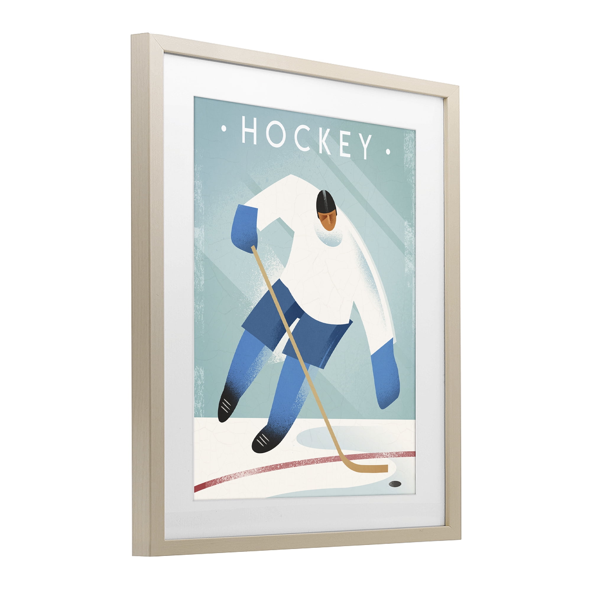 Stupell Industries Vintage Hockey Player Birch Framed Print Under Glass, design by Martin Wickstrom