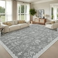 thumbnail image 2 of Garvee 5x7 Modern Floral Area Rugs Bedroom Rug, Washable Botanical Printed Rug Low Pile Non-Slip Foldable Indoor Rug Carpet for Living Room Farmhouse Dining Room, Light Gray, 2 of 9