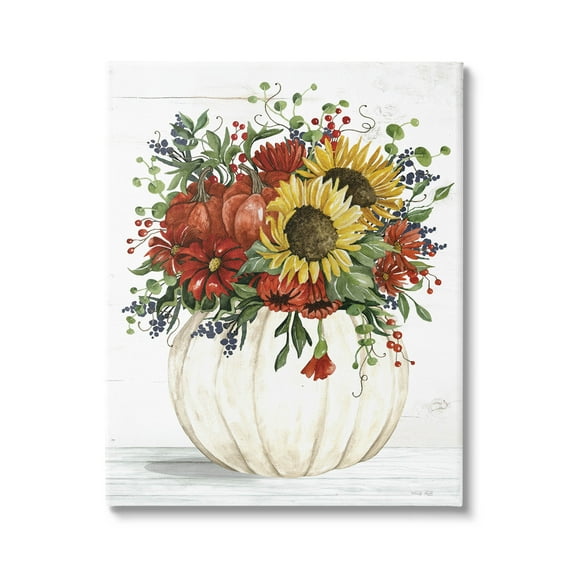 Country Sunflower Pumpkin Bouquet Botanical & Floral Graphic Art Gallery Wrapped Canvas Print Wall Art