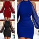 thumbnail image 4 of Women Split Cold Shoulder Sheer Mesh Puff Long Sleeve Bodycon Midi Pencil Dress Sequins Nightclub Package Hip Dresses flower black XXXL, 4 of 4