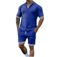 thumbnail image 2 of Antinious Going Out Outfits for Men,Summer Outfits for Men,Track Suits for Men Set Solid Lapel Button Short Sleeve Shorts Cardigan Casual Outfits,Blue,M, 2 of 5